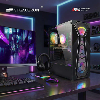 STGAubron Gaming PC Computer Desktop, Intel Core i7 8th Gen up to 4.1G, GeForce RTX 3050 6G, 16G DDR4, 512G SSD, WiFi 6, BT 5.2, RGB Fan x4, Windows 11 Home