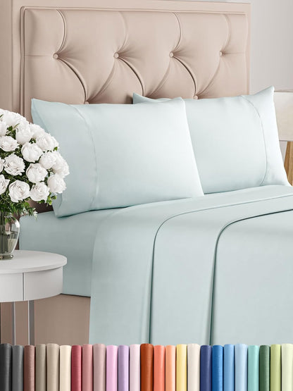 Queen 6 Piece Sheet Set - Cooling Sheets for Hot Sleepers - Hotel Luxury Bedding Set with 8-16 Inch Deep Pockets - 1 Flat & 1 Fitted & 4 Pillowcases - Ultra Soft, Easy Care and Wrinkle Free - White