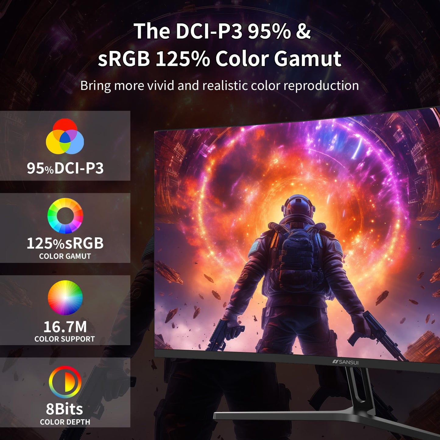 SANSUI 34 Inch 240Hz Ultrawide Curved Gaming Monitor UWQHD 3440×1440, 21:9 2K Curved Monitor 1500R,HDR400,Fast VA, PIP/PBP,AI Crosshair,AIPQ(Visual Enhance),MPRT 1ms,HDMI2.1 * 2,DP1.4 * 2