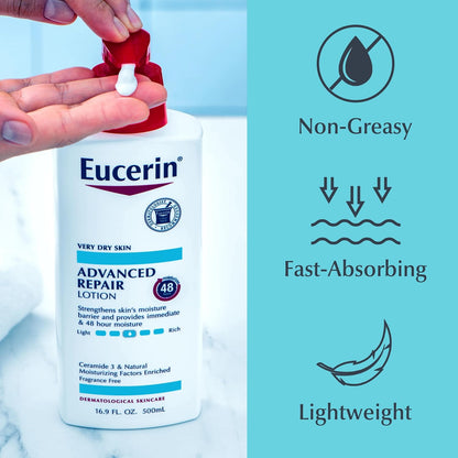 Eucerin Advanced Repair Body Cream, Urea Enriched, Unscented Body Cream for Dry Skin With Triple Moisturizing Complex, 8 OZ Tube
