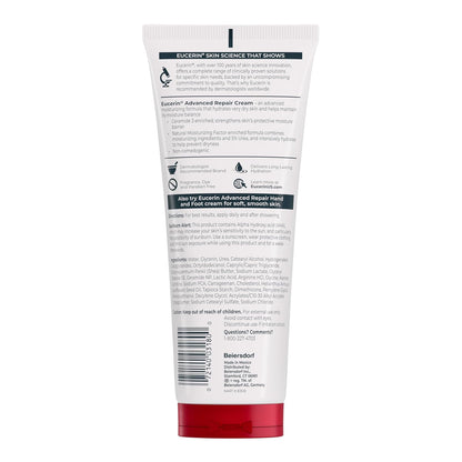 Eucerin Advanced Repair Body Cream, Urea Enriched, Unscented Body Cream for Dry Skin With Triple Moisturizing Complex, 8 OZ Tube