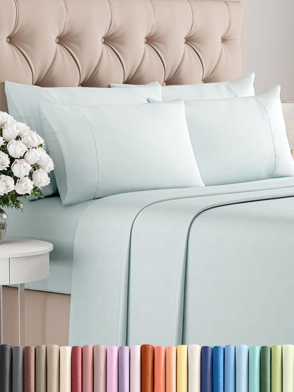 Queen 6 Piece Sheet Set - Cooling Sheets for Hot Sleepers - Hotel Luxury Bedding Set with 8-16 Inch Deep Pockets - 1 Flat & 1 Fitted & 4 Pillowcases - Ultra Soft, Easy Care and Wrinkle Free - White