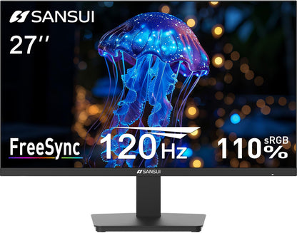 SANSUI 27 Inch Curved 240Hz Gaming Monitor FHD 1080P, 1500R Curve Computer Monitor, 130% sRGB, 4000:1 Contrast, HDR, FreeSync, MPRT 1Ms, Low Blue Light, HDMI DP Ports, Metal Stand, DP Cable Incl.