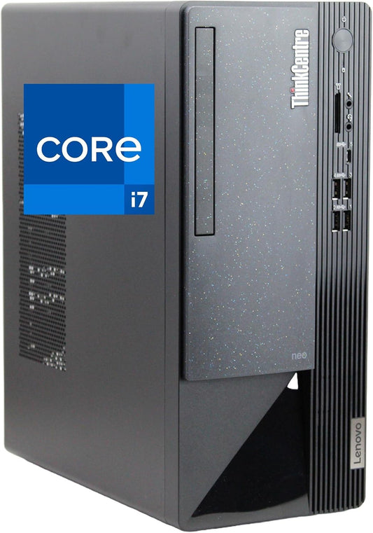 Lenovo ThinkCentre Neo 50T Gen 3 Tower Computer - Intel i7-12700K, 32GB Ram, 1TB NVMe SSD, DisplayPort, HDMI, VGA, DVD-RW, USB Type-C, Card Reader, Wi-Fi, Bluetooth - Windows 11 Pro, Black Desktop