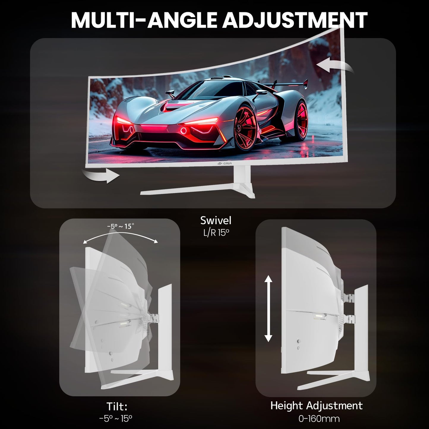 CRUA 45" Curved Gaming Monitor, 240Hz DQHD 5120×1440 UltraWide 32:9 VA Screen Computer Monitors, 120% sRGB,1500R, AMD FreeSync Compatible, Built-in Speakers, HDMI 2.1 & DP 1.4, Wall Mountable – Black