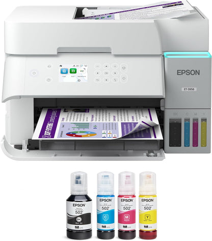 Epson EcoTank ET-3958 Wireless All-in-One Color Supertank Printer with up to 3 Years of Ink, Refillable Tanks, Perfect for Home Office, 18 PPM, 2.4" Color Screen, Auto Document Feeder (Renewed)