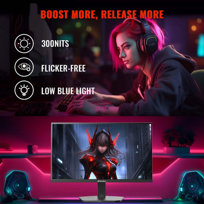 SANSUI 27 Inch Curved Gaming Monitor 180Hz 1ms with Speakers FHD 1080P Computer Monitor FreeSync|1500R|130% sRGB|HDR|Low Blue Light|HDMI DP Ports|VESA Mount|Metal Stand(ES-G27C1 HDMI Cable Incl.)