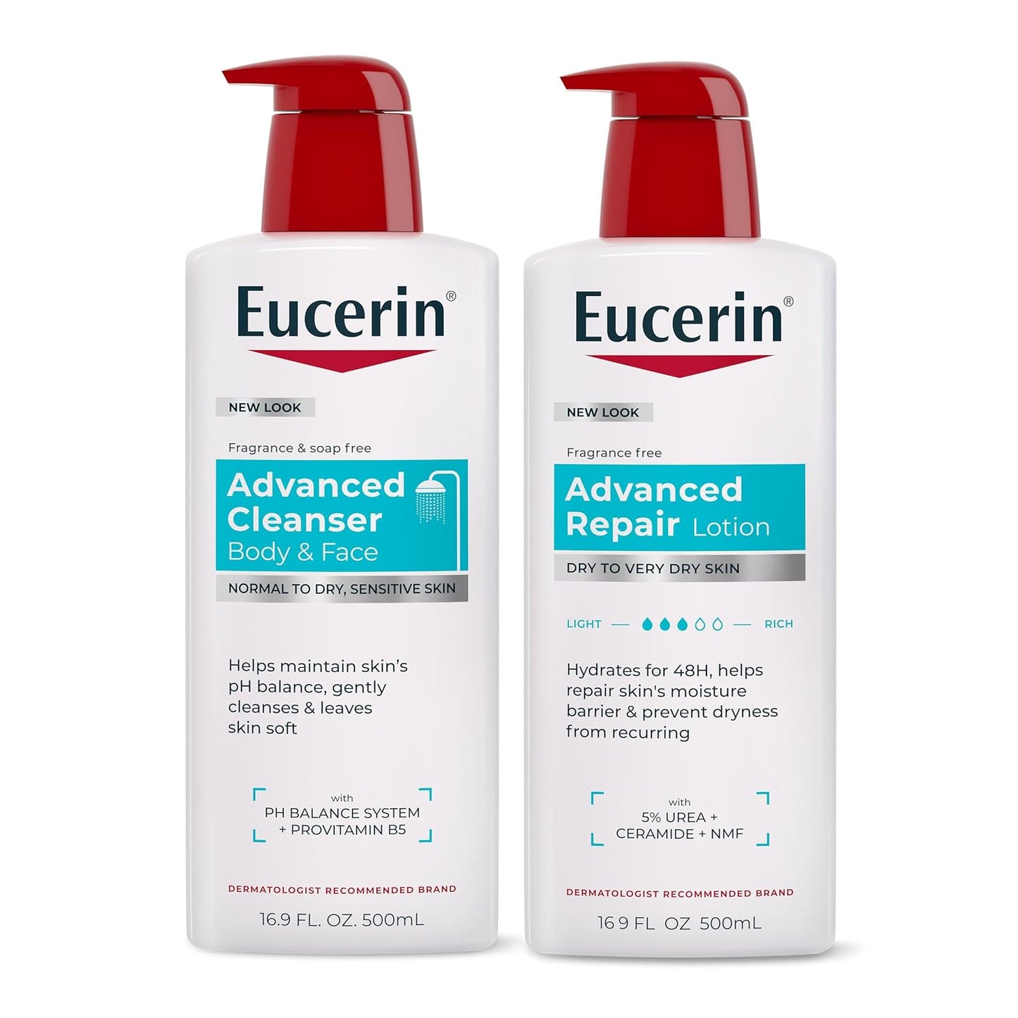 Eucerin Advanced Repair Body Cream, Urea Enriched, Unscented Body Cream for Dry Skin With Triple Moisturizing Complex, 8 OZ Tube