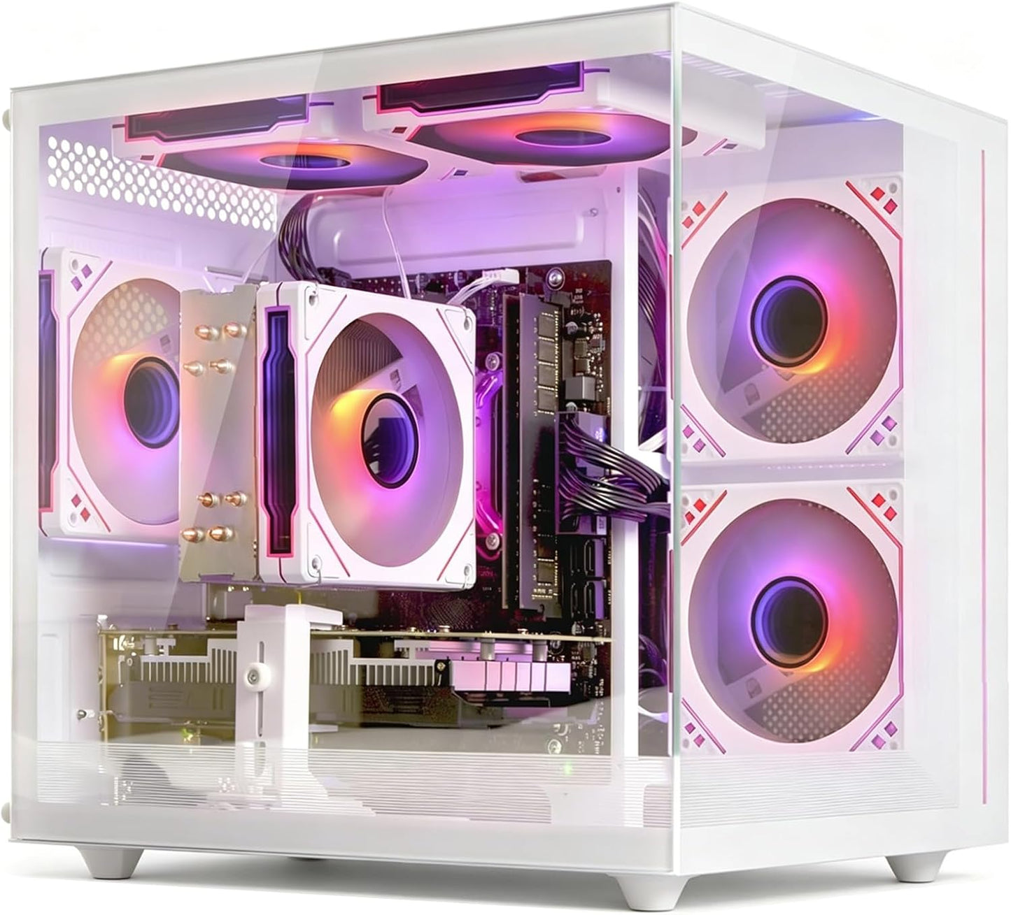 suevery Prebuilt Gaming PC Desktop, Ryzen 7 5700X (8-Core/16-Thread, Up to 4.6GHz), RTX 3050 6GB, 16GB DDR4 RAM, 512GB NVMe SSD, WiFi6, 4K Editing Streaming VR,High End Computer Tower White