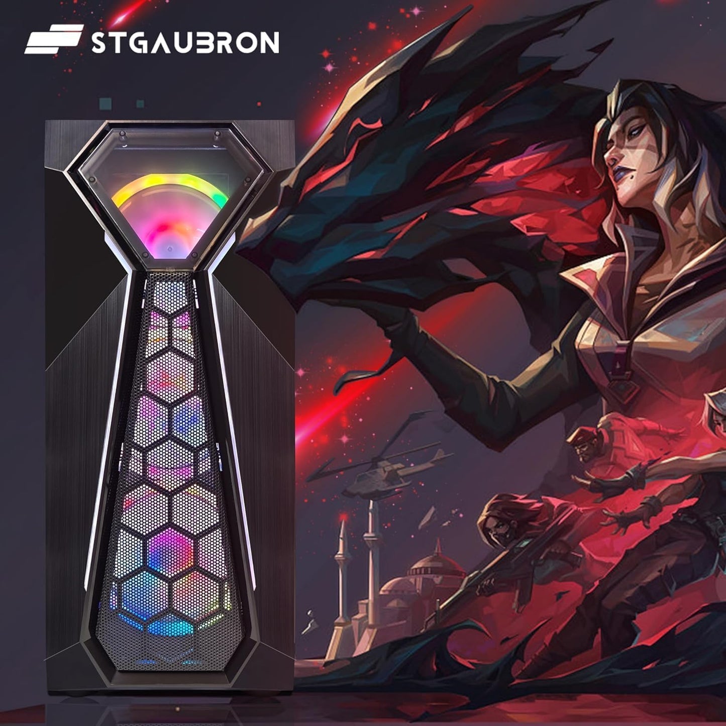 STGAubron RGB Desktop PC Computer, AMD Ryzen 5 3400G up to 4.2GHz, 16G DDR4, 512G SSD, WiFi 6 & BT 5.2, RGB Fan x6, RGB Keyboard & Mouse, Windows 11 Home
