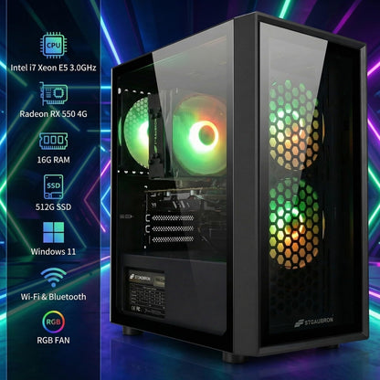 STGAubron Gaming PC Computer Desktop, Intel Core i7 8th Gen up to 4.1G, GeForce RTX 3050 6G, 16G DDR4, 512G SSD, WiFi 6, BT 5.2, RGB Fan x4, Windows 11 Home