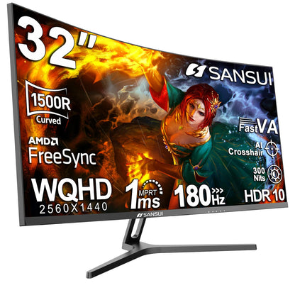 SANSUI 34 Inch 240Hz Ultrawide Curved Gaming Monitor UWQHD 3440×1440, 21:9 2K Curved Monitor 1500R,HDR400,Fast VA, PIP/PBP,AI Crosshair,AIPQ(Visual Enhance),MPRT 1ms,HDMI2.1 * 2,DP1.4 * 2