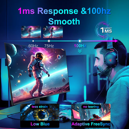 SANSUI 27 Inch Curved Gaming Monitor 180Hz 1ms with Speakers FHD 1080P Computer Monitor FreeSync|1500R|130% sRGB|HDR|Low Blue Light|HDMI DP Ports|VESA Mount|Metal Stand(ES-G27C1 HDMI Cable Incl.)