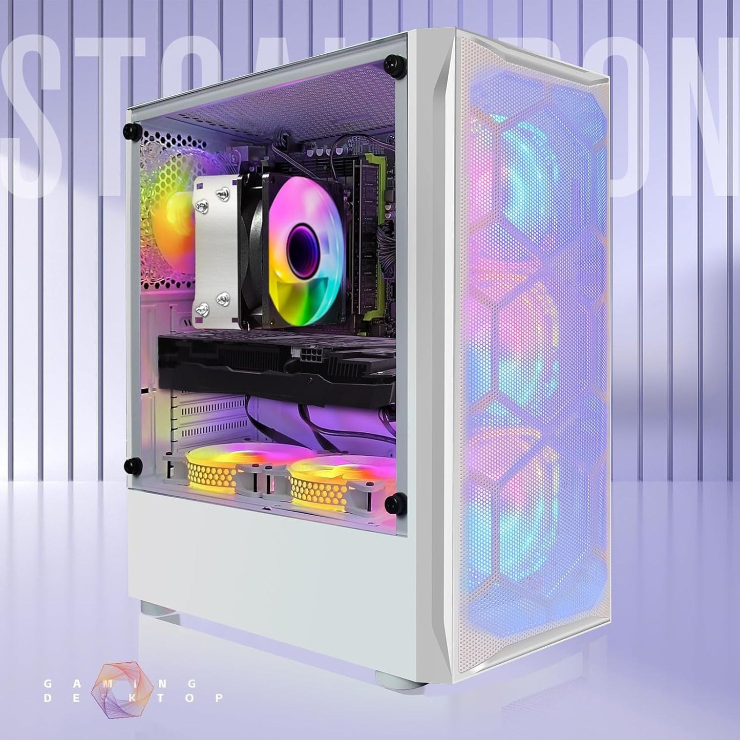 STGAubron Gaming PC Computer Desktop, Intel Core i7 8th Gen up to 4.1G, GeForce RTX 3050 6G, 16G DDR4, 512G SSD, WiFi 6, BT 5.2, RGB Fan x4, Windows 11 Home
