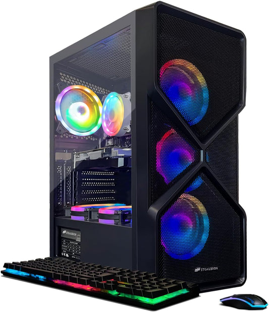 STGAubron RGB Desktop PC Computer, AMD Ryzen 5 3400G up to 4.2GHz, 16G DDR4, 512G SSD, WiFi 6 & BT 5.2, RGB Fan x6, RGB Keyboard & Mouse, Windows 11 Home