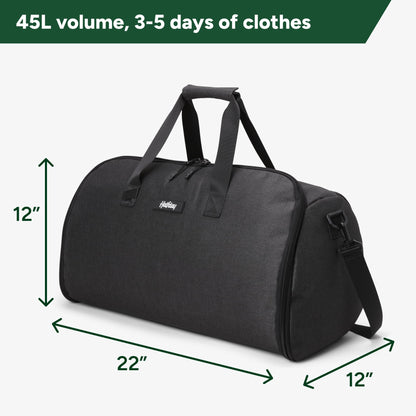 Halfday Convertible 2-in-1 Garment Duffel Weekender Bag 45L | Wrinkle-Free Travel, Hanging Suit Compartment, Shoe Pockets, Trolley Sleeve. Durable & Water-Resistant Carry-On, Hunter