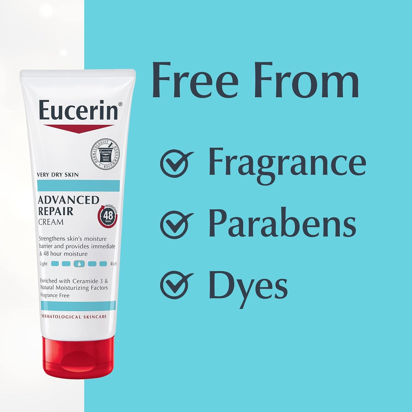 Eucerin Advanced Repair Body Cream, Urea Enriched, Unscented Body Cream for Dry Skin With Triple Moisturizing Complex, 8 OZ Tube