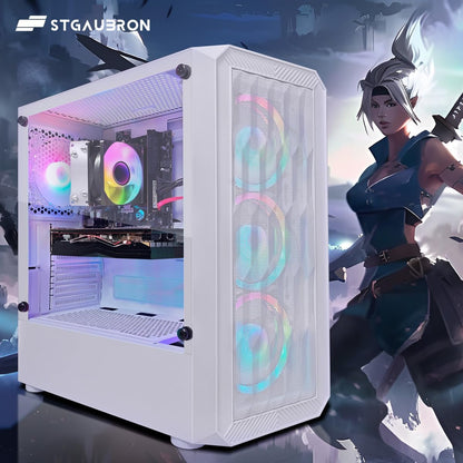 STGAubron RGB Desktop PC Computer, AMD Ryzen 5 3400G up to 4.2GHz, 16G DDR4, 512G SSD, WiFi 6 & BT 5.2, RGB Fan x6, RGB Keyboard & Mouse, Windows 11 Home