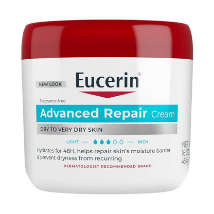 Eucerin Advanced Repair Body Cream, Urea Enriched, Unscented Body Cream for Dry Skin With Triple Moisturizing Complex, 8 OZ Tube