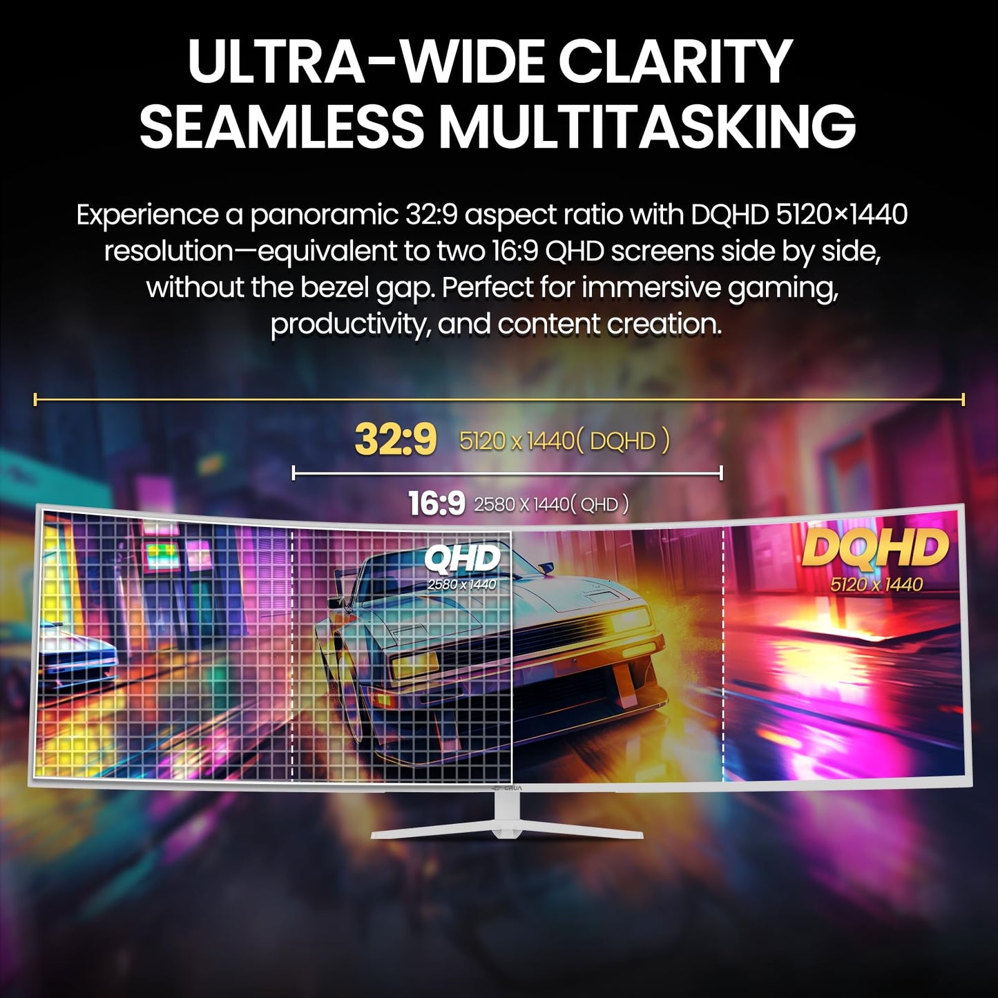 CRUA 45" Curved Gaming Monitor, 240Hz DQHD 5120×1440 UltraWide 32:9 VA Screen Computer Monitors, 120% sRGB,1500R, AMD FreeSync Compatible, Built-in Speakers, HDMI 2.1 & DP 1.4, Wall Mountable – Black