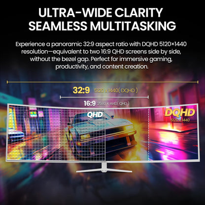 CRUA 45" Curved Gaming Monitor, 240Hz DQHD 5120×1440 UltraWide 32:9 VA Screen Computer Monitors, 120% sRGB,1500R, AMD FreeSync Compatible, Built-in Speakers, HDMI 2.1 & DP 1.4, Wall Mountable – Black