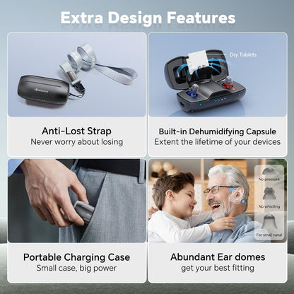 Nova Hearing Aids for Seniors Adults: Superior Sound Quality - Smart Noise Cancelling - No Feedback - 1.5Hrs Charging for 100Hrs Working - Come with Anti-Lost Lanyard - Over-the-Counter