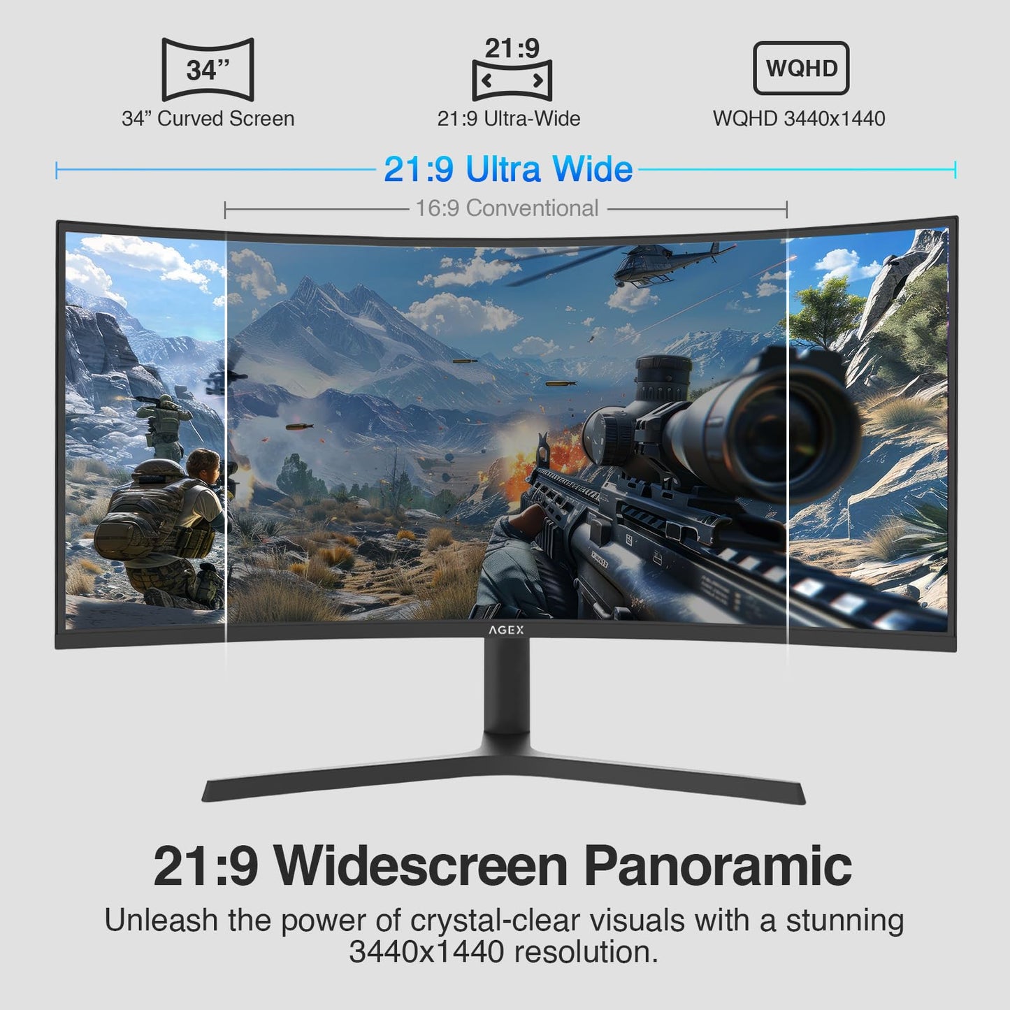 Curved Gaming Monitor Z-Edge 34", WQHD 1440P 240Hz 165Hz Computer Monitor, MPRT 1ms, 21:9 Aspect Ratio, 1500R，16.7M Colors, 4000:1 Contrast, AG34P Edgeless, Height Adjustable 2X DP and 2X HDMI