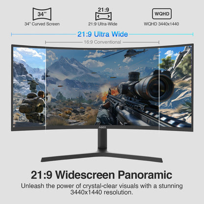 Curved Gaming Monitor Z-Edge 34", WQHD 1440P 240Hz 165Hz Computer Monitor, MPRT 1ms, 21:9 Aspect Ratio, 1500R，16.7M Colors, 4000:1 Contrast, AG34P Edgeless, Height Adjustable 2X DP and 2X HDMI