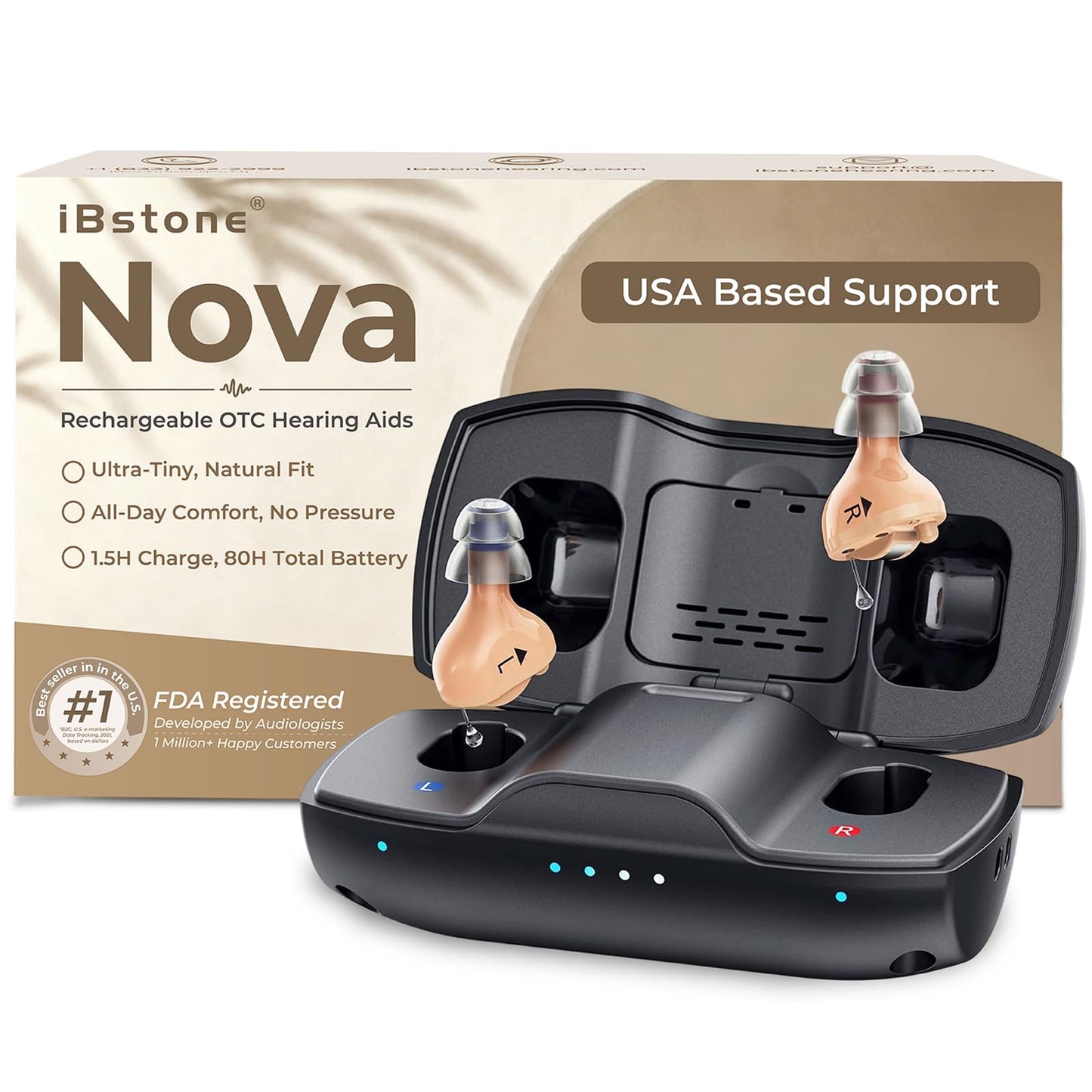 Nova Hearing Aids for Seniors Adults: Superior Sound Quality - Smart Noise Cancelling - No Feedback - 1.5Hrs Charging for 100Hrs Working - Come with Anti-Lost Lanyard - Over-the-Counter