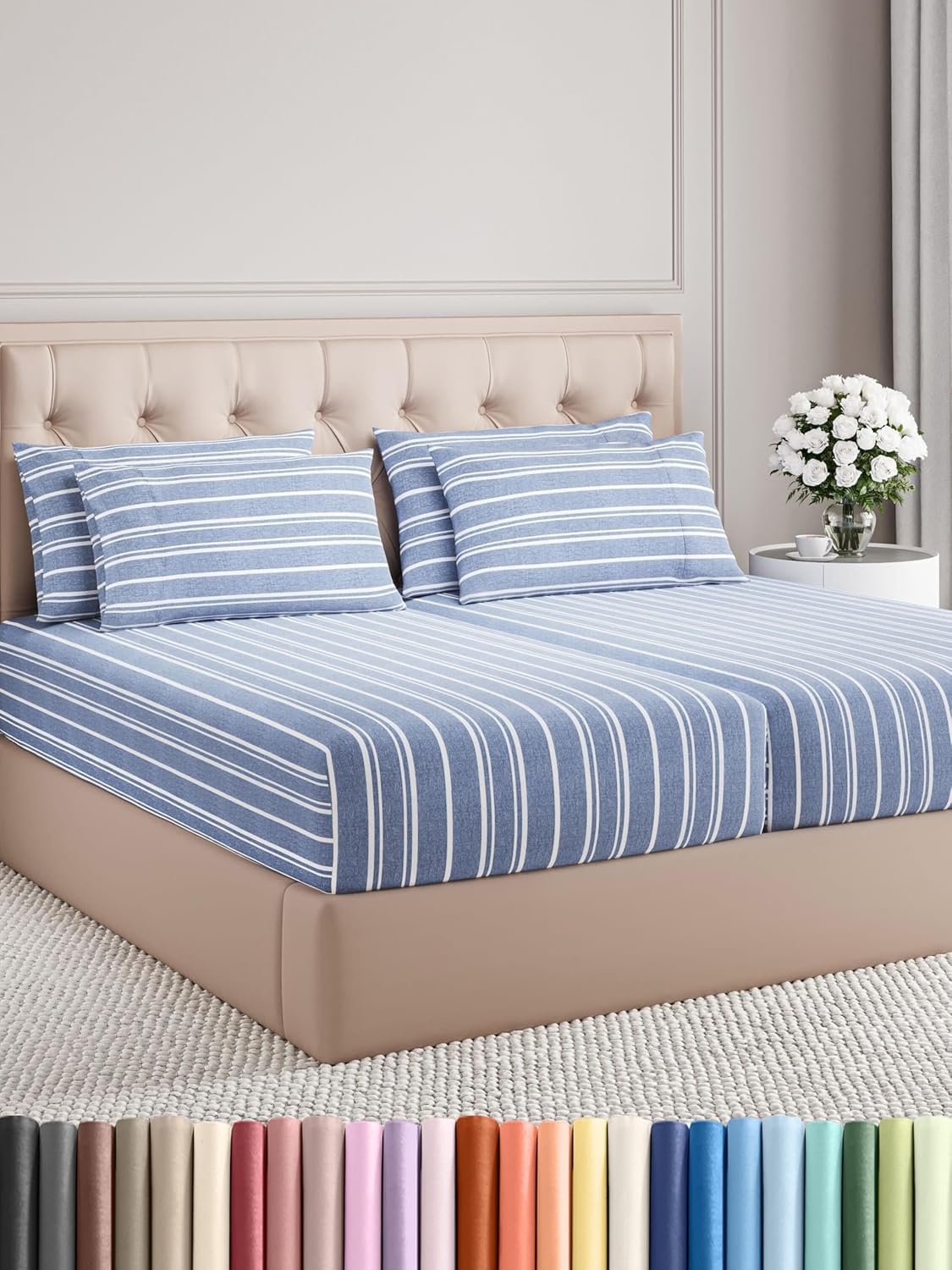 Queen 6 Piece Sheet Set - Cooling Sheets for Hot Sleepers - Hotel Luxury Bedding Set with 8-16 Inch Deep Pockets - 1 Flat & 1 Fitted & 4 Pillowcases - Ultra Soft, Easy Care and Wrinkle Free - White