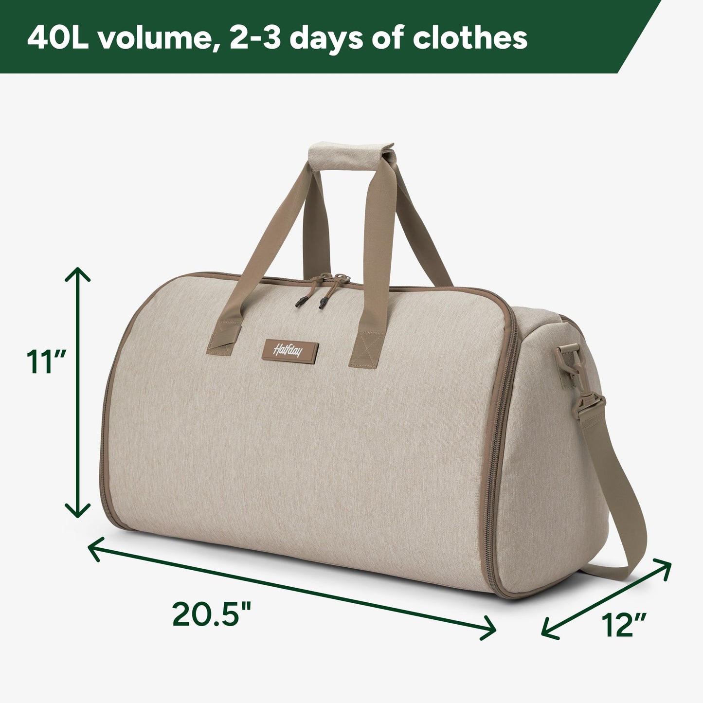 Halfday Convertible 2-in-1 Garment Duffel Weekender Bag 45L | Wrinkle-Free Travel, Hanging Suit Compartment, Shoe Pockets, Trolley Sleeve. Durable & Water-Resistant Carry-On, Hunter