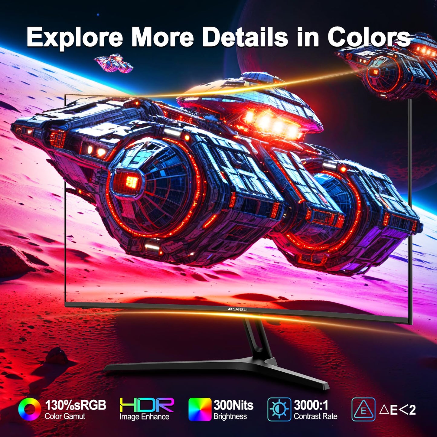 SANSUI 27 Inch Curved Gaming Monitor 180Hz 1ms with Speakers FHD 1080P Computer Monitor FreeSync|1500R|130% sRGB|HDR|Low Blue Light|HDMI DP Ports|VESA Mount|Metal Stand(ES-G27C1 HDMI Cable Incl.)
