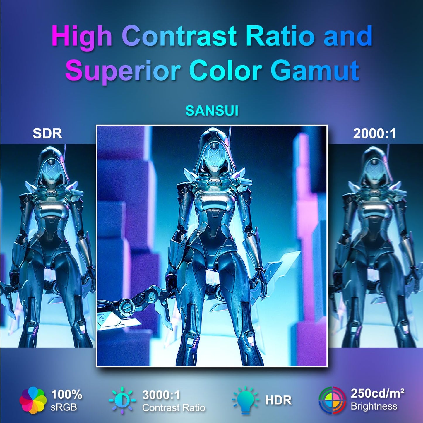 SANSUI 27 Inch Curved Gaming Monitor 180Hz 1ms with Speakers FHD 1080P Computer Monitor FreeSync|1500R|130% sRGB|HDR|Low Blue Light|HDMI DP Ports|VESA Mount|Metal Stand(ES-G27C1 HDMI Cable Incl.)