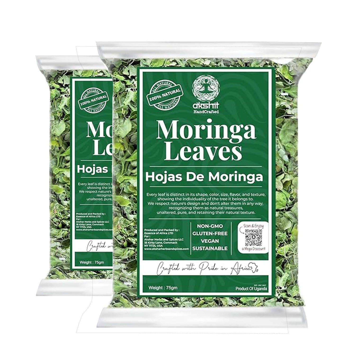 Akshit Moringa Leaves, 2.6oz, Dried From Fresh MoringaOleifera Leaves, Hojas De Moringa Secas, Loose Leaf Tea, Drumstick Tree Leaf, Non-GMO