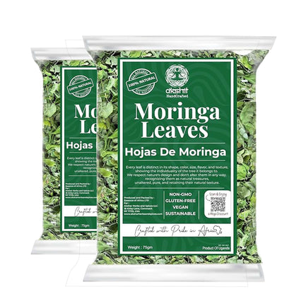 Akshit Moringa Leaves, 2.6oz, Dried From Fresh MoringaOleifera Leaves, Hojas De Moringa Secas, Loose Leaf Tea, Drumstick Tree Leaf, Non-GMO