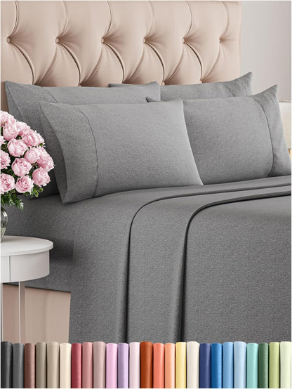 Queen 6 Piece Sheet Set - Cooling Sheets for Hot Sleepers - Hotel Luxury Bedding Set with 8-16 Inch Deep Pockets - 1 Flat & 1 Fitted & 4 Pillowcases - Ultra Soft, Easy Care and Wrinkle Free - White