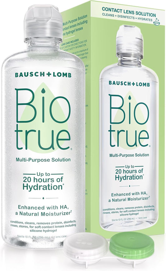 Biotrue Contact Solution, Multi-Purpose Solution with Lens Case, Cleans, Conditions, Hydrates, Disinfects, Removes Protein, Dirt & Debris, Contact Lens Cleaner & Storage, 10 Fl Oz (Pack of 1)