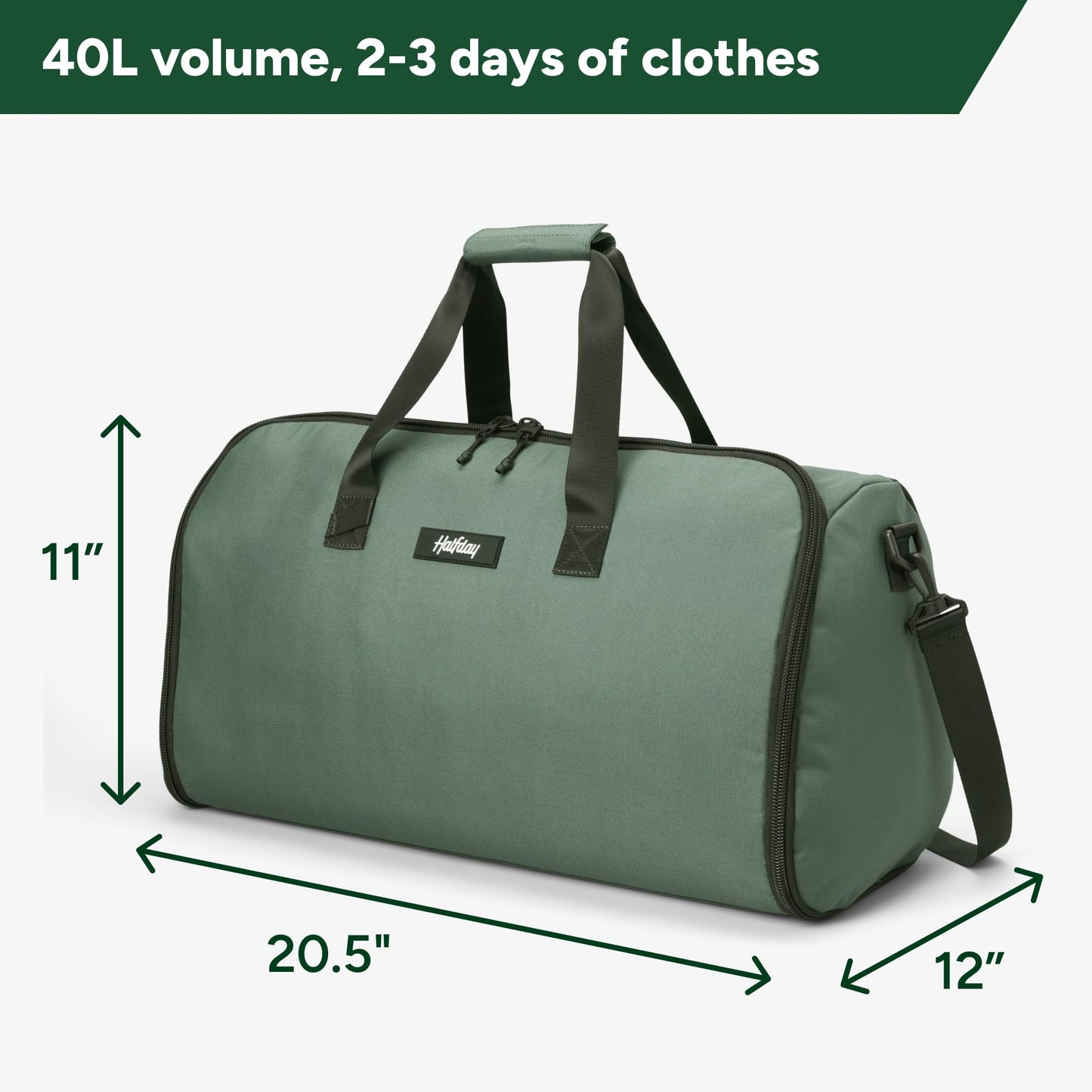 Halfday Convertible 2-in-1 Garment Duffel Weekender Bag 45L | Wrinkle-Free Travel, Hanging Suit Compartment, Shoe Pockets, Trolley Sleeve. Durable & Water-Resistant Carry-On, Hunter