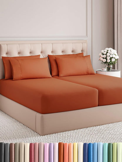 Queen 6 Piece Sheet Set - Cooling Sheets for Hot Sleepers - Hotel Luxury Bedding Set with 8-16 Inch Deep Pockets - 1 Flat & 1 Fitted & 4 Pillowcases - Ultra Soft, Easy Care and Wrinkle Free - White