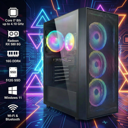 STGAubron Gaming PC Computer Desktop, Intel Core i7 8th Gen up to 4.1G, GeForce RTX 3050 6G, 16G DDR4, 512G SSD, WiFi 6, BT 5.2, RGB Fan x4, Windows 11 Home