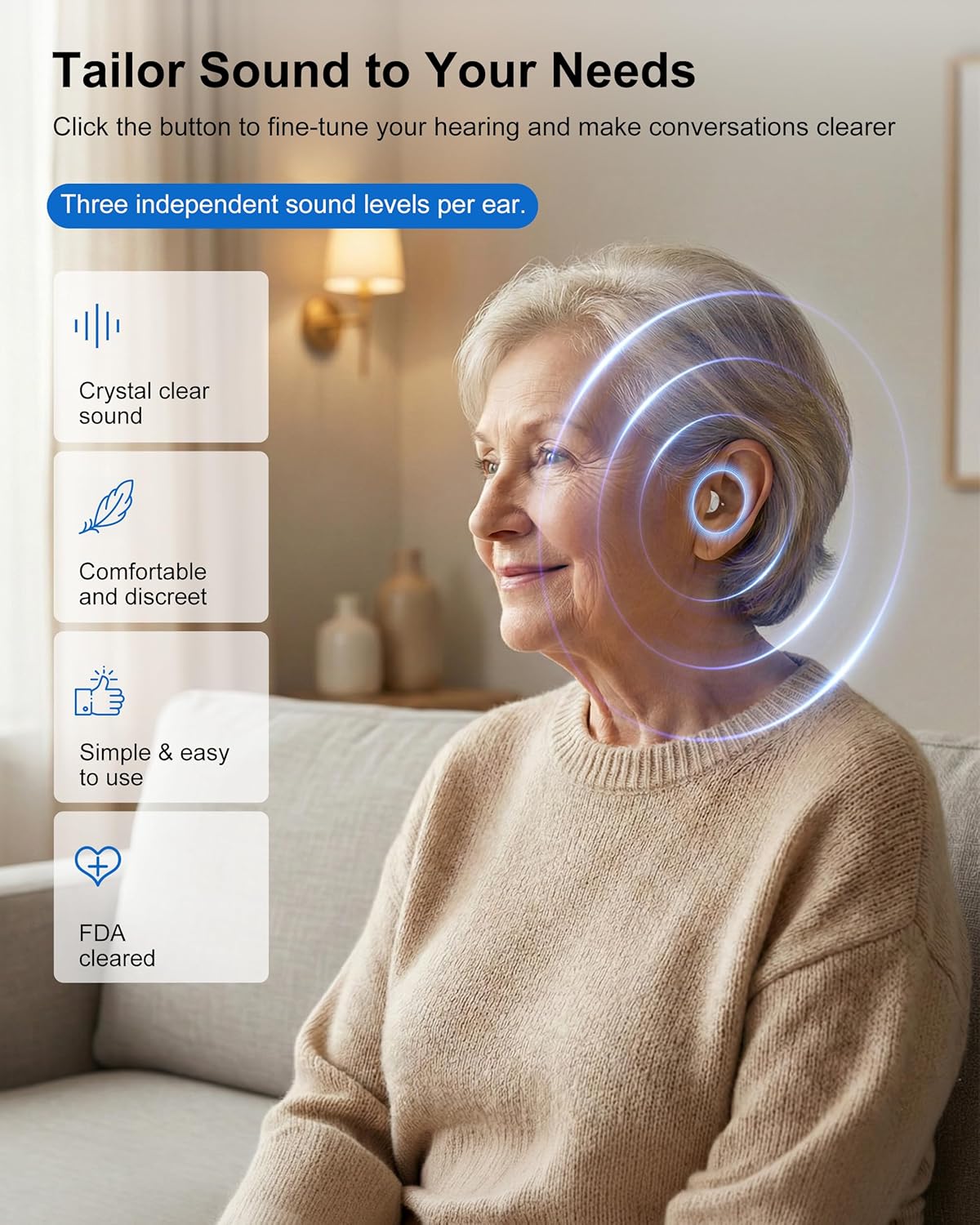 Rechargeable Hearing Amplifiers for Seniors & Adults - Noise Cancelling Personal Sound Device, 30+ Hour Battery Life, 32-Channel Clear Sound, One-Button Operation,UV Charging Case,Super Mini Invisible