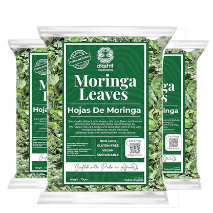 Akshit Moringa Leaves, 2.6oz, Dried From Fresh MoringaOleifera Leaves, Hojas De Moringa Secas, Loose Leaf Tea, Drumstick Tree Leaf, Non-GMO