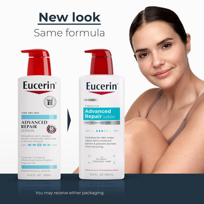 Eucerin Advanced Repair Body Cream, Urea Enriched, Unscented Body Cream for Dry Skin With Triple Moisturizing Complex, 8 OZ Tube