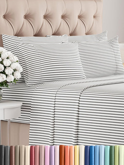 Queen 6 Piece Sheet Set - Cooling Sheets for Hot Sleepers - Hotel Luxury Bedding Set with 8-16 Inch Deep Pockets - 1 Flat & 1 Fitted & 4 Pillowcases - Ultra Soft, Easy Care and Wrinkle Free - White