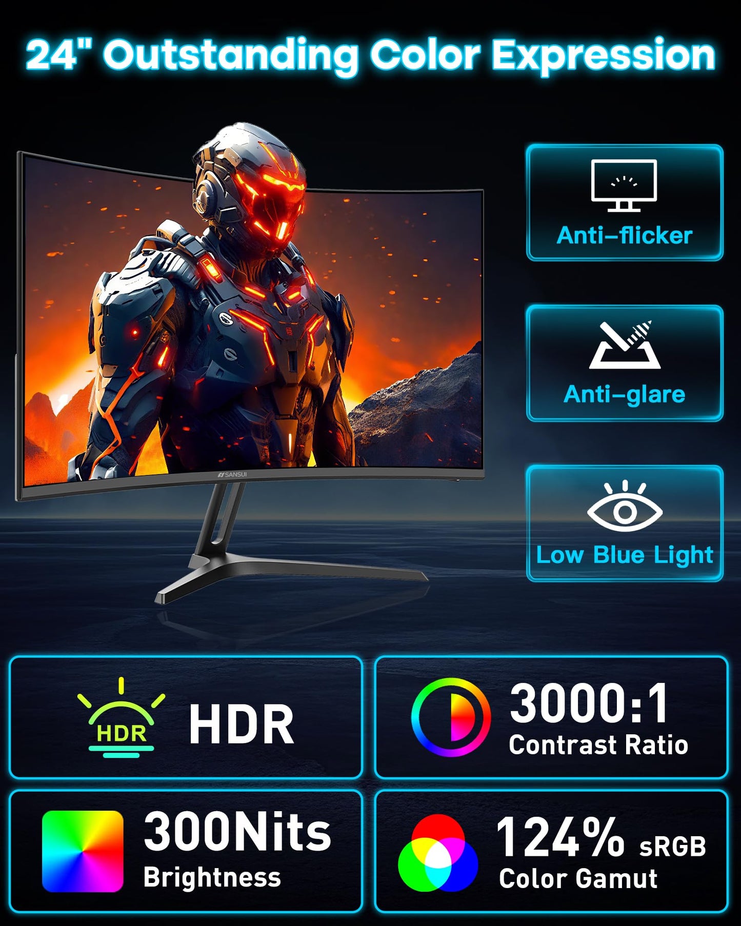SANSUI 34 Inch 240Hz Ultrawide Curved Gaming Monitor UWQHD 3440×1440, 21:9 2K Curved Monitor 1500R,HDR400,Fast VA, PIP/PBP,AI Crosshair,AIPQ(Visual Enhance),MPRT 1ms,HDMI2.1 * 2,DP1.4 * 2