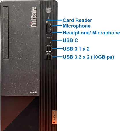 Lenovo ThinkCentre Neo 50T Gen 3 Tower Computer - Intel i7-12700K, 32GB Ram, 1TB NVMe SSD, DisplayPort, HDMI, VGA, DVD-RW, USB Type-C, Card Reader, Wi-Fi, Bluetooth - Windows 11 Pro, Black Desktop
