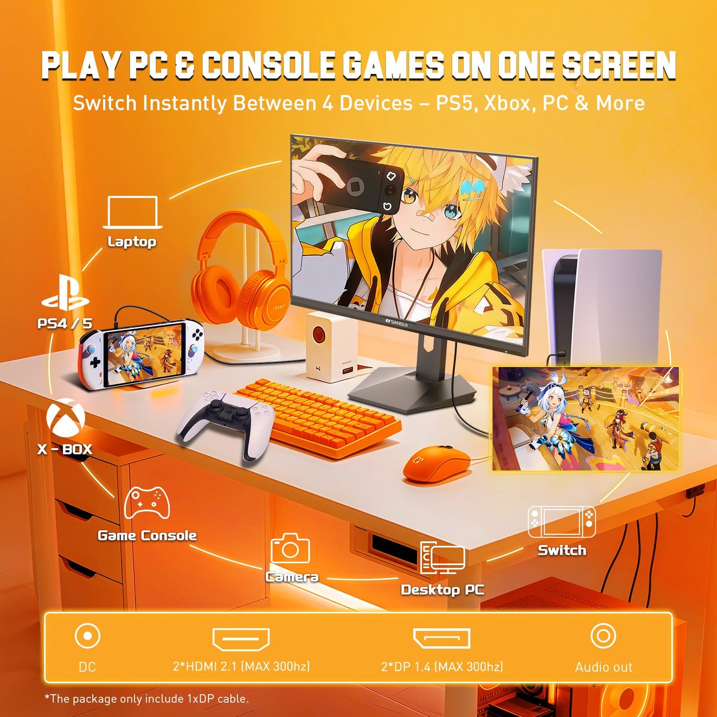 SANSUI 27 Inch Curved Gaming Monitor 180Hz 1ms with Speakers FHD 1080P Computer Monitor FreeSync|1500R|130% sRGB|HDR|Low Blue Light|HDMI DP Ports|VESA Mount|Metal Stand(ES-G27C1 HDMI Cable Incl.)