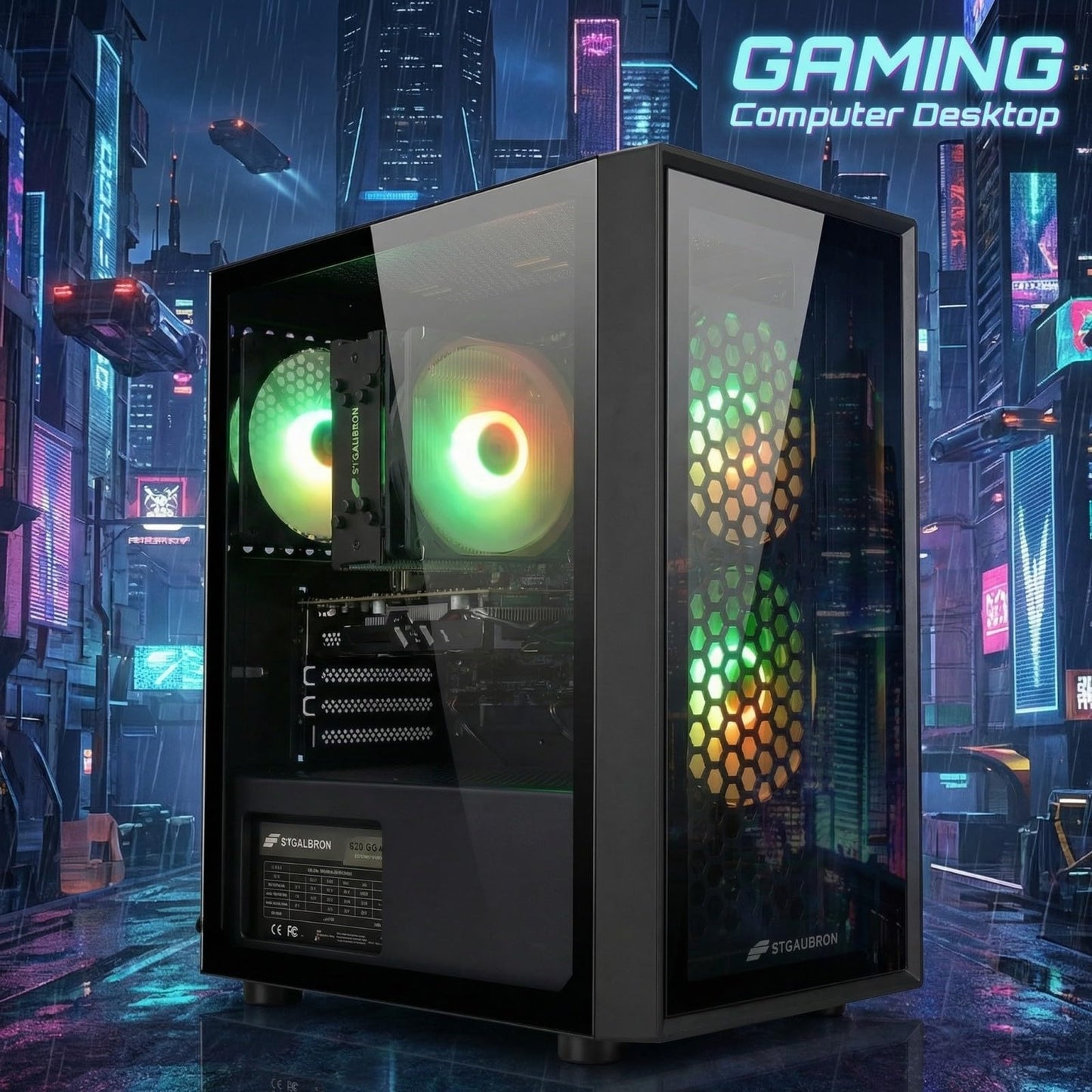 STGAubron Gaming PC Computer Desktop, Intel Core i7 8th Gen up to 4.1G, GeForce RTX 3050 6G, 16G DDR4, 512G SSD, WiFi 6, BT 5.2, RGB Fan x4, Windows 11 Home