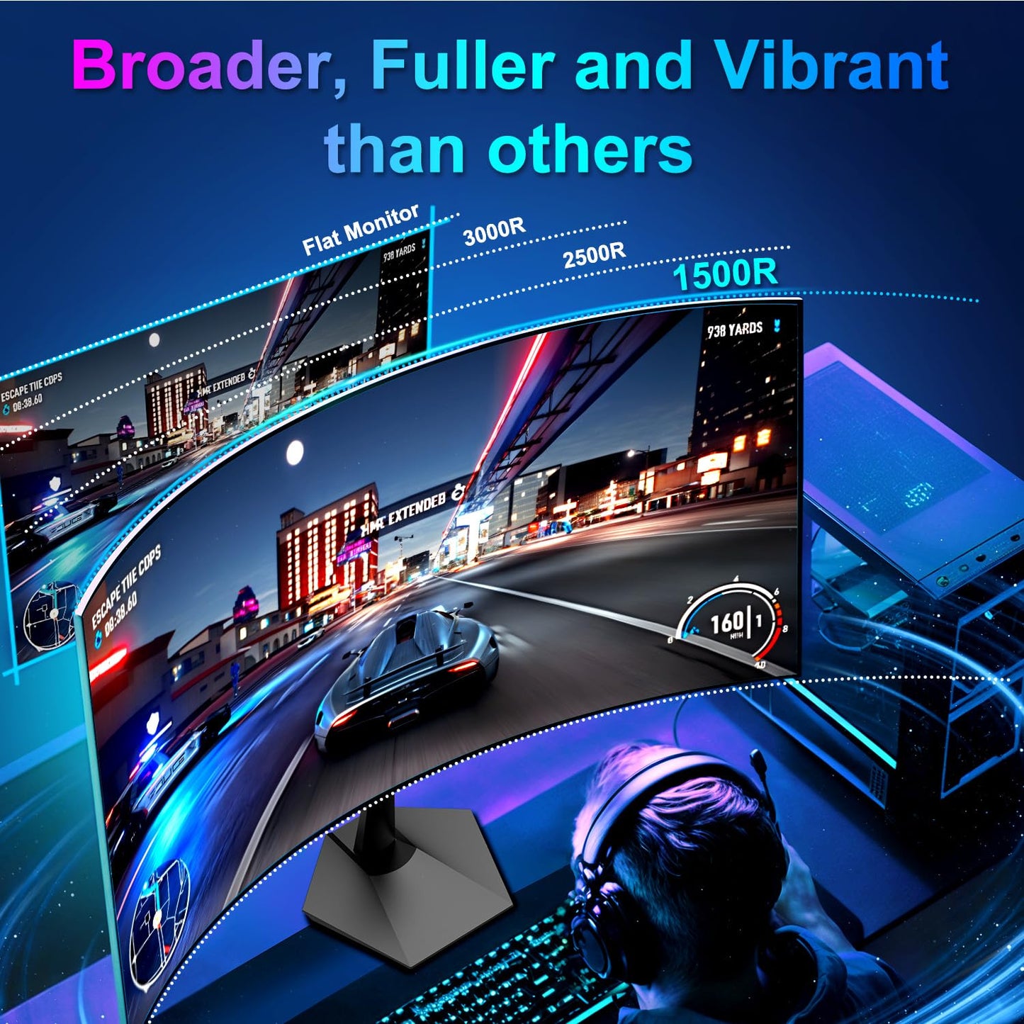 SANSUI 27 Inch Curved Gaming Monitor 180Hz 1ms with Speakers FHD 1080P Computer Monitor FreeSync|1500R|130% sRGB|HDR|Low Blue Light|HDMI DP Ports|VESA Mount|Metal Stand(ES-G27C1 HDMI Cable Incl.)