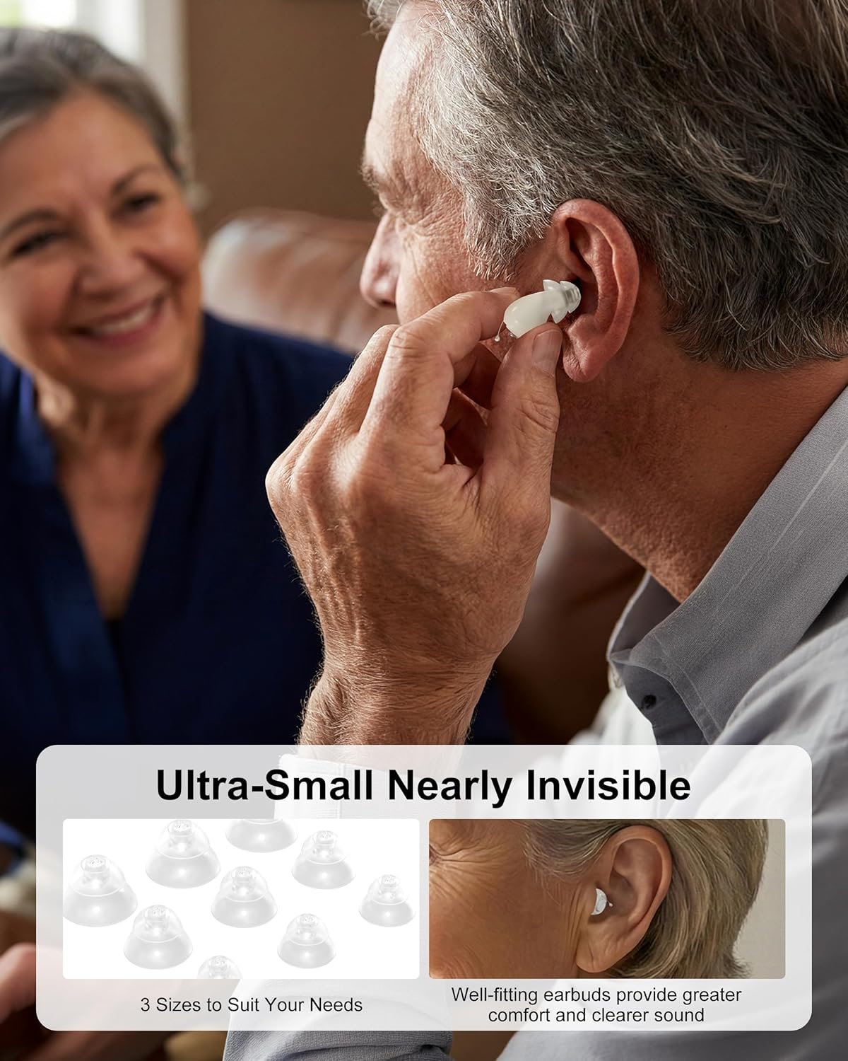 Rechargeable Hearing Amplifiers for Seniors & Adults - Noise Cancelling Personal Sound Device, 30+ Hour Battery Life, 32-Channel Clear Sound, One-Button Operation,UV Charging Case,Super Mini Invisible